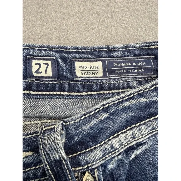 Miss Me Jeans Women 27 Blue MP7299S Mid-Rise Skinny Embellished Flap Pocket - Picture 3 of 16